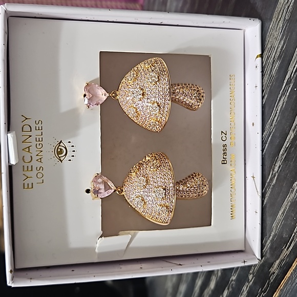 Eye Candy CZ Pink Mushroom Earrings - Picture 1 of 4